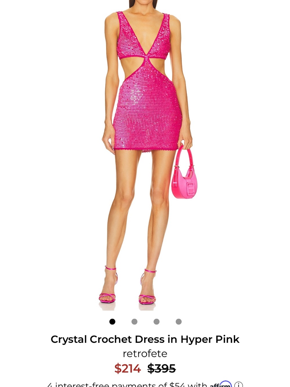 retrofete Hyper Pink Crystal Crochet Cutout Mini Dress size Xs/S